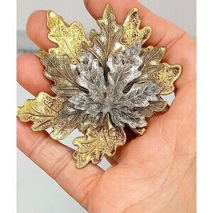 McClelland Barclay Triple Tone 3  Leaf Brooch Vintage Signed